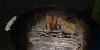 Foto van brokken eiken rookhout in het kolenbakje van de barbecue.