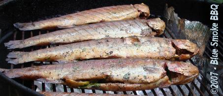 Photo of trouts after 30 minutes of hot smoking by Blue Smoke BBQ.